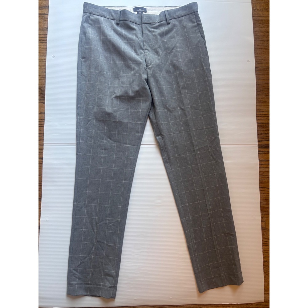 HM Slim Fit Grey Windowpane Plaid Dress Pants Mens 34 x 31